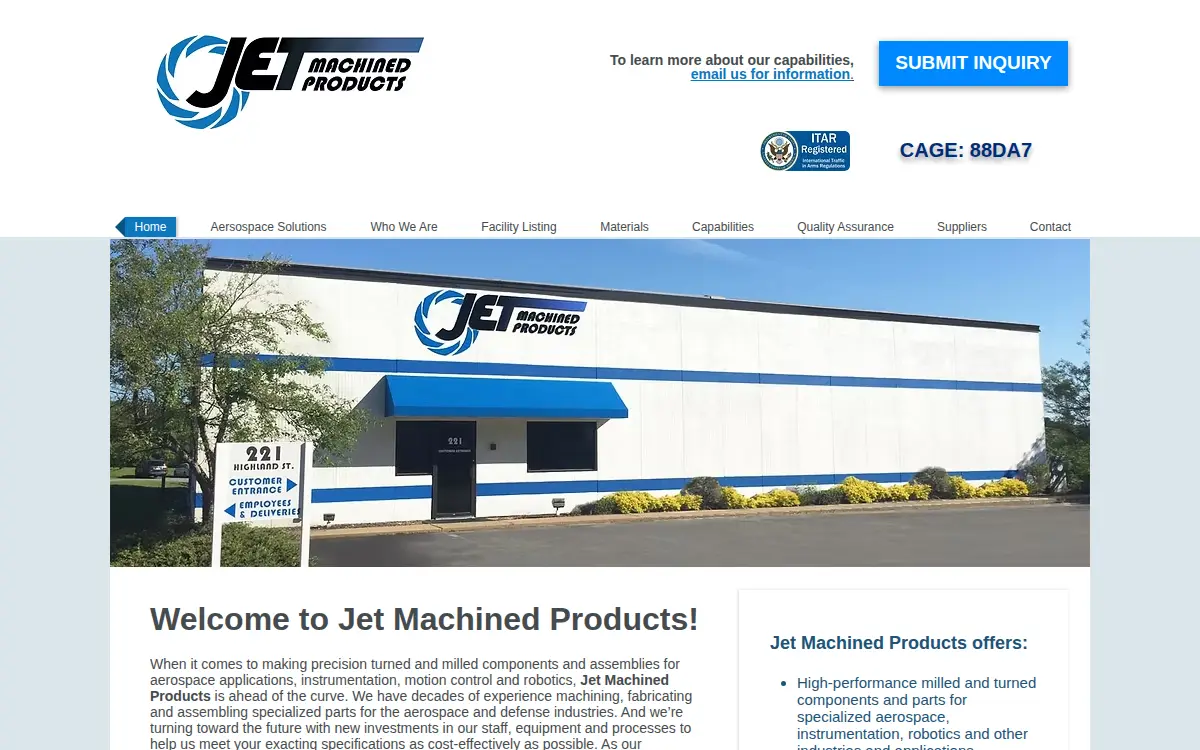 Homepage of Jet Machined Products, LLC