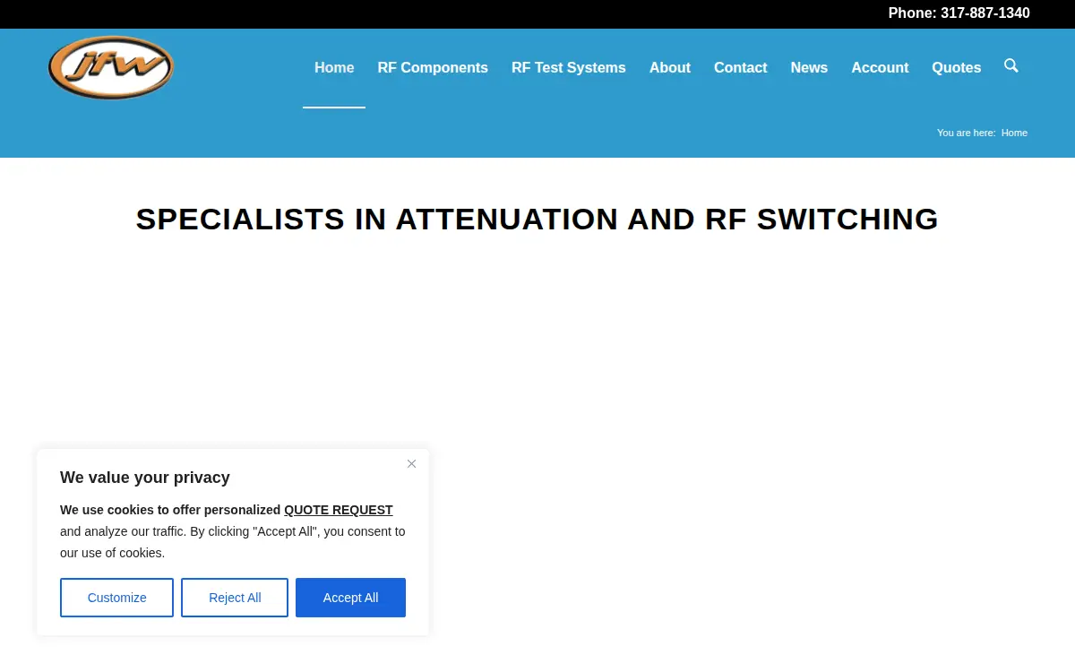 Homepage of Jfw Industries Incorporated