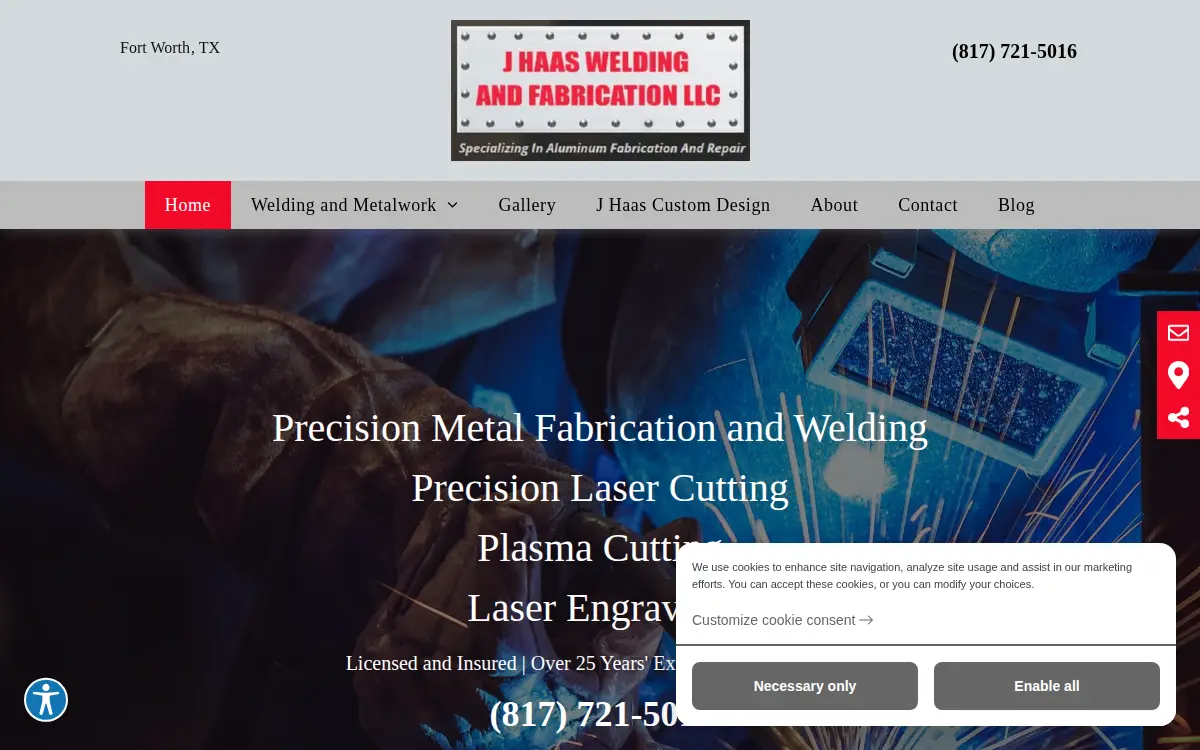 Homepage of J Haas Welding & Fabrication, LLC