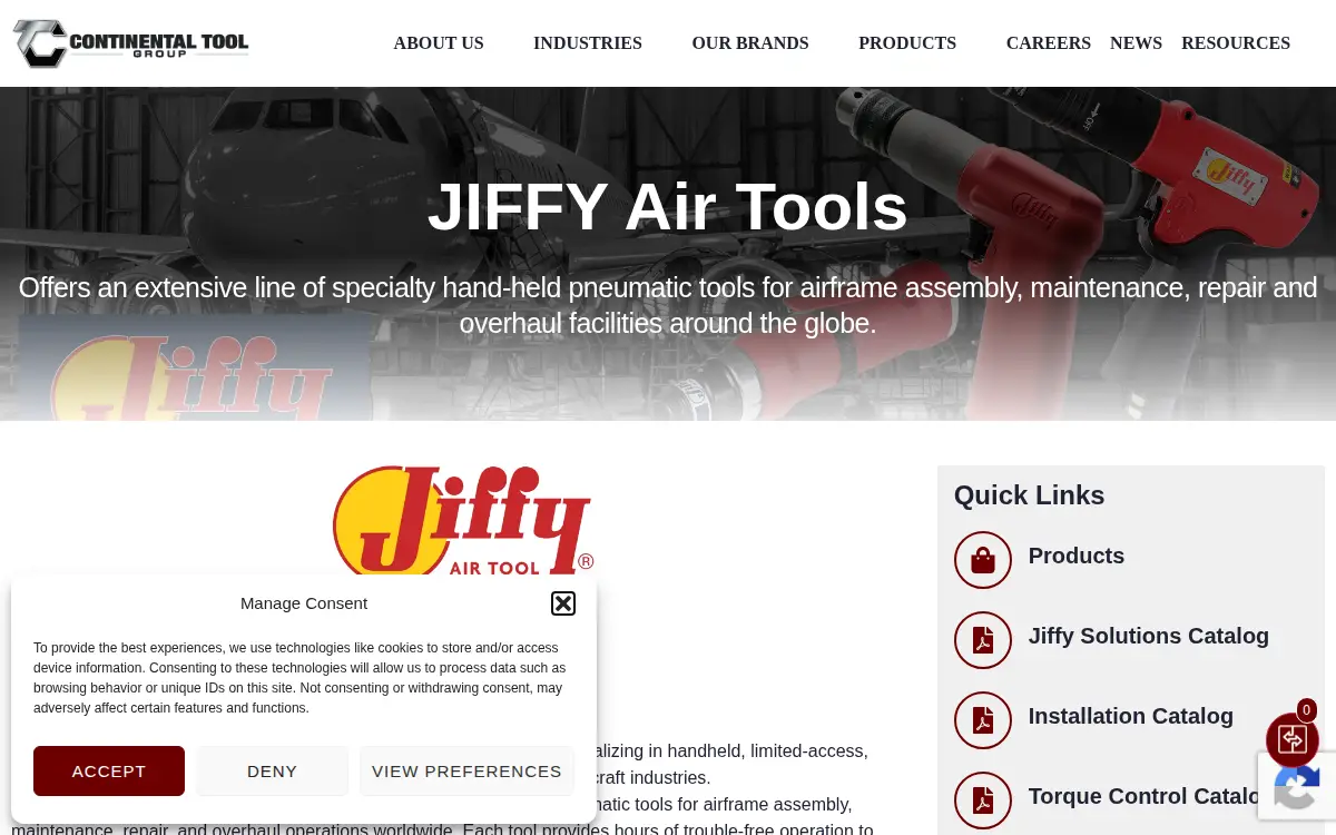 Homepage of Jiffy Air Tool, INC