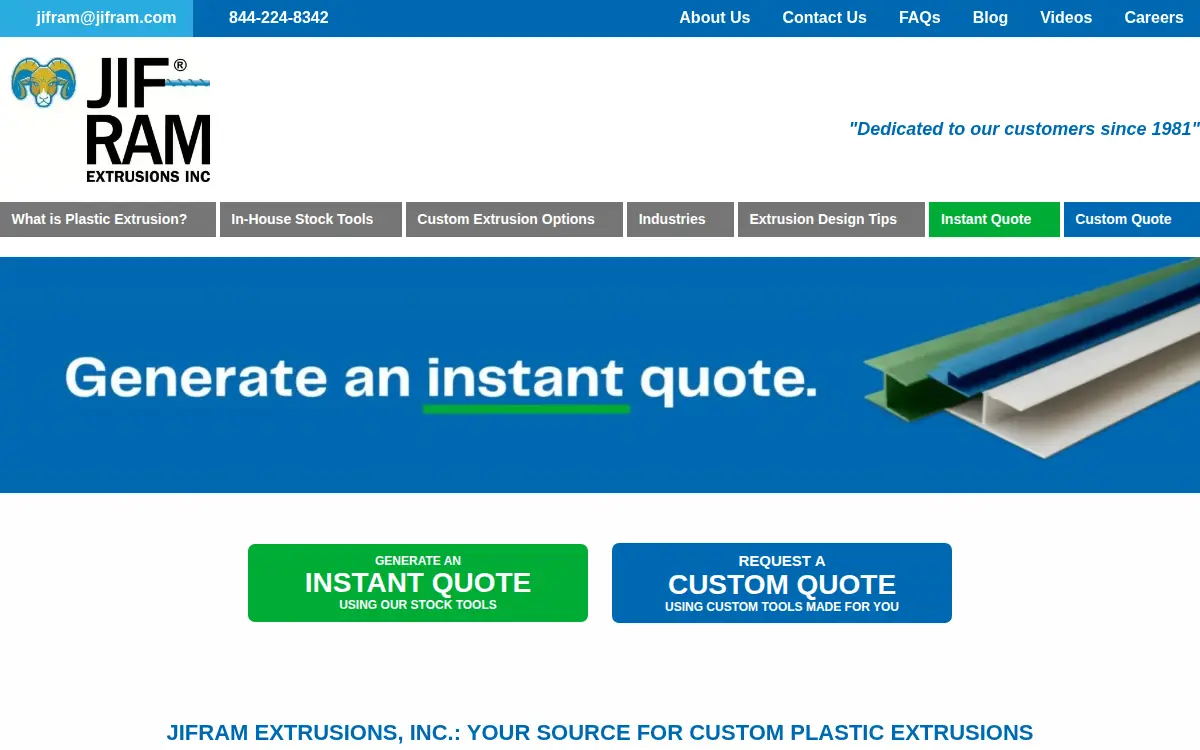 Homepage of Jifram Extrusions, INC.