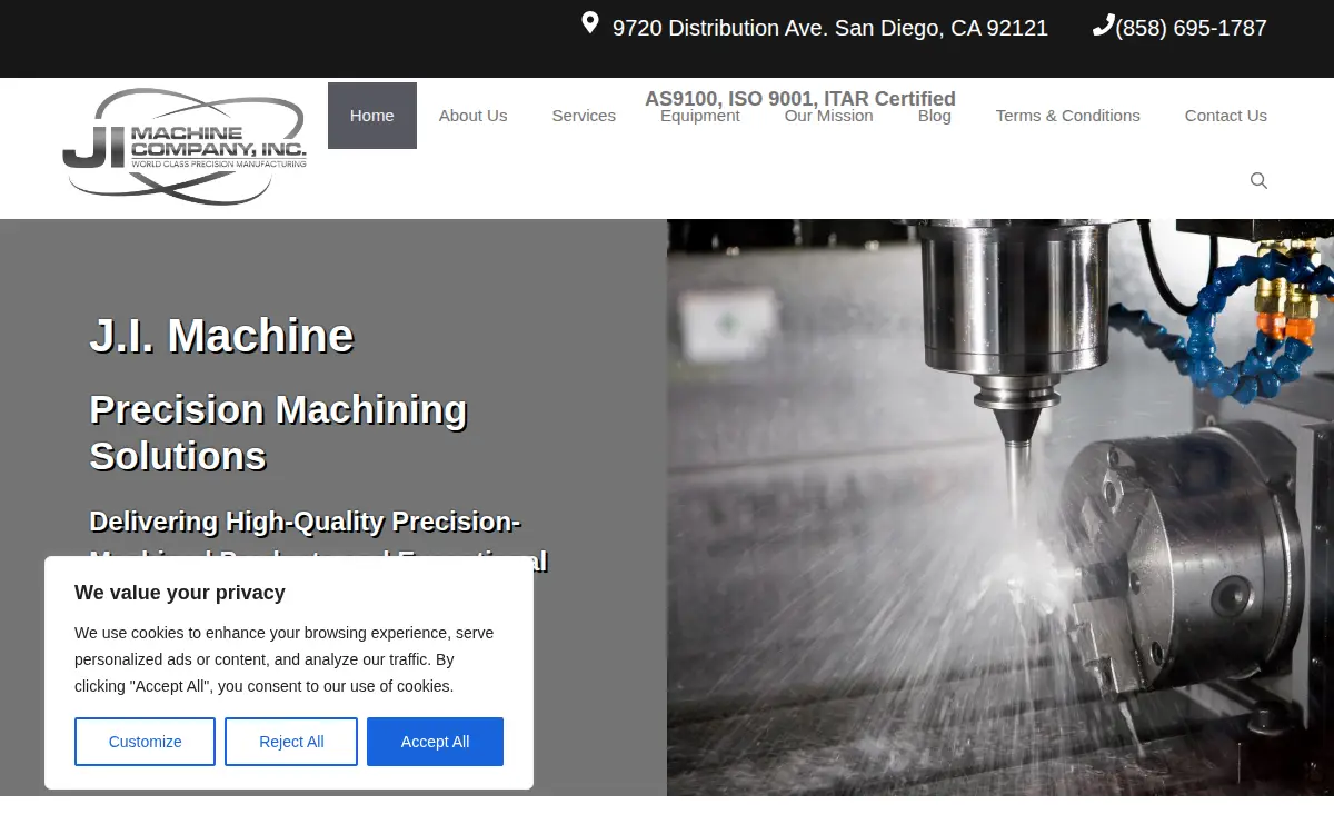 Homepage of J. I. Machine Company, INC.