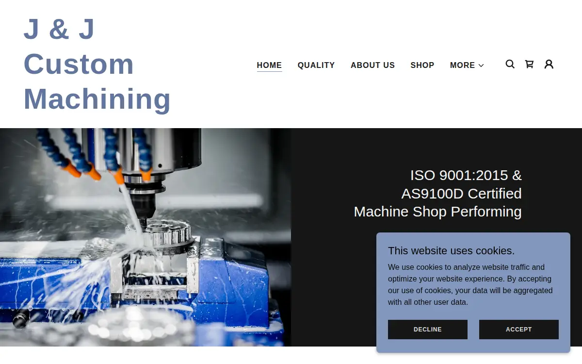 Homepage of J and J Custom Machining L.l.c.