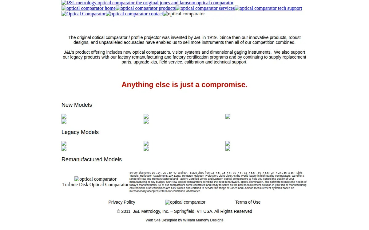 Homepage of J & L Metrology, INC.