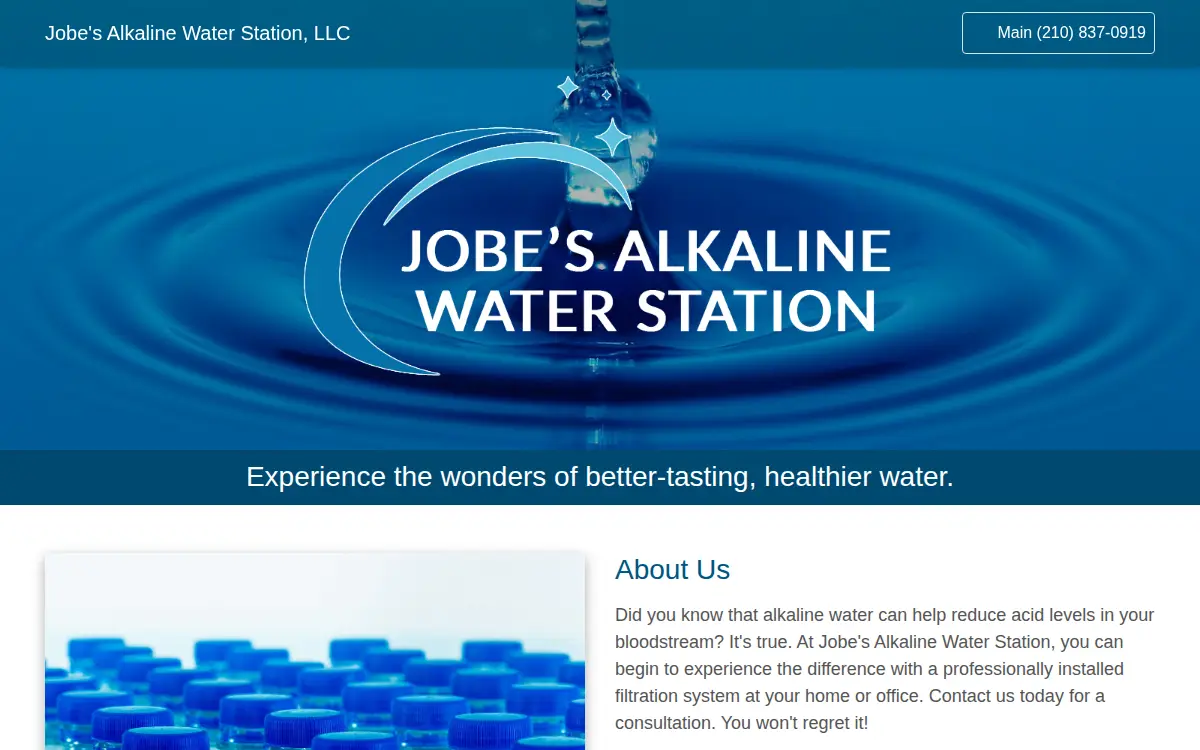 Homepage of Jobe's Alkaline Water Station L.l.c.