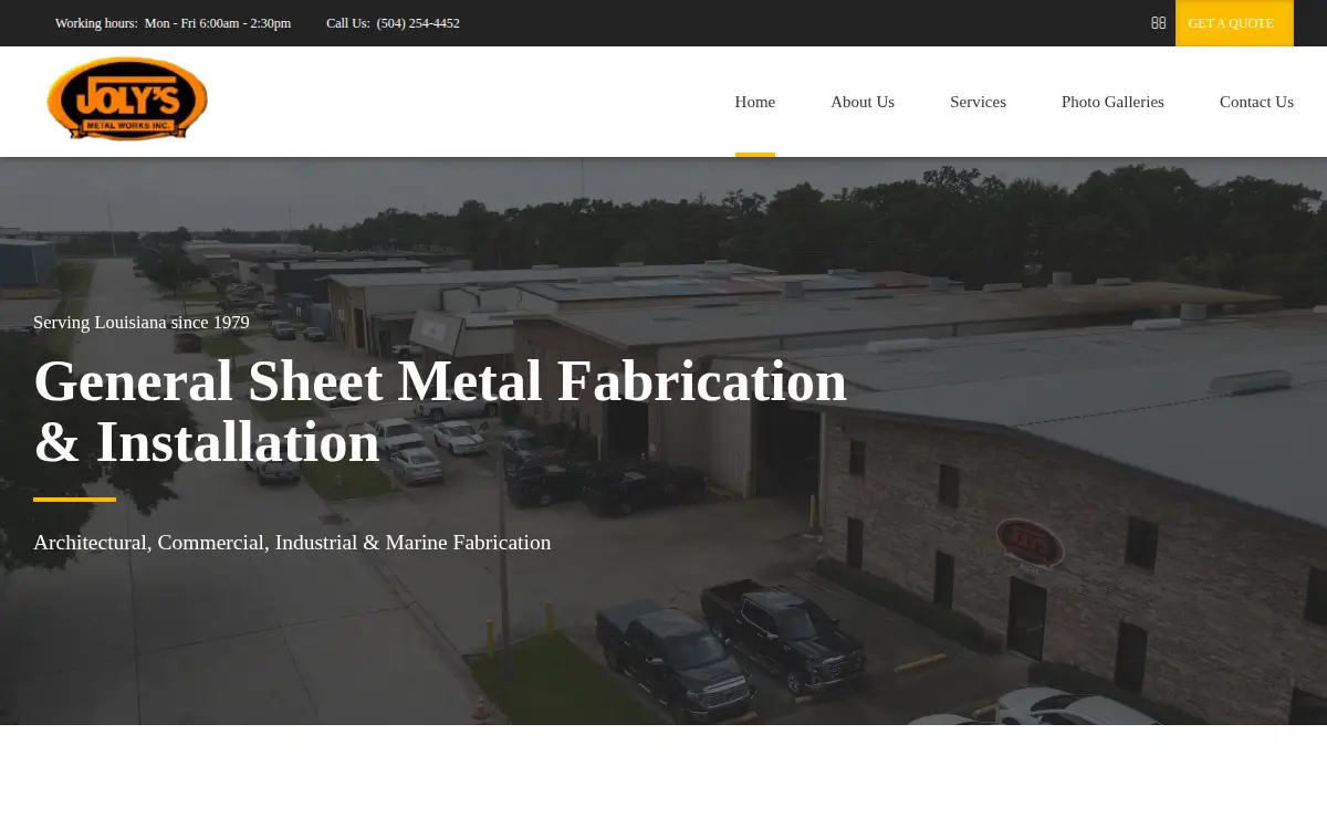 Homepage of Joly's Metal Works, INC