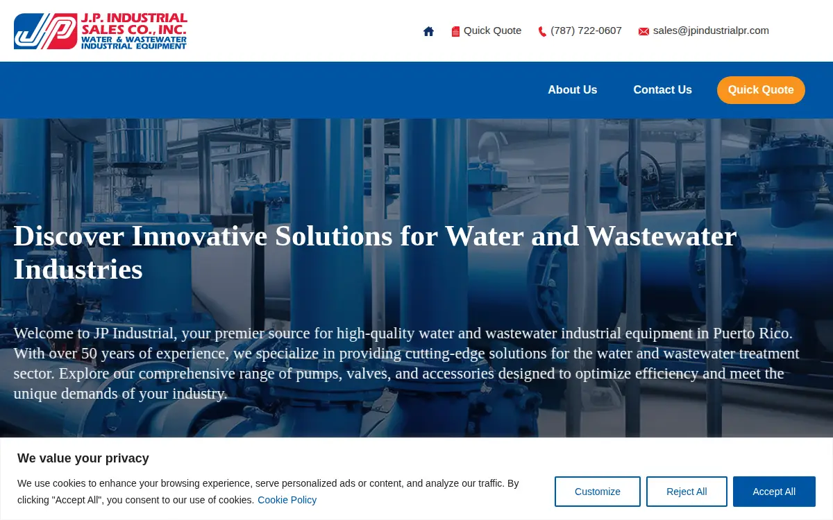 Homepage of Jp Industrial Sales Co., INC.