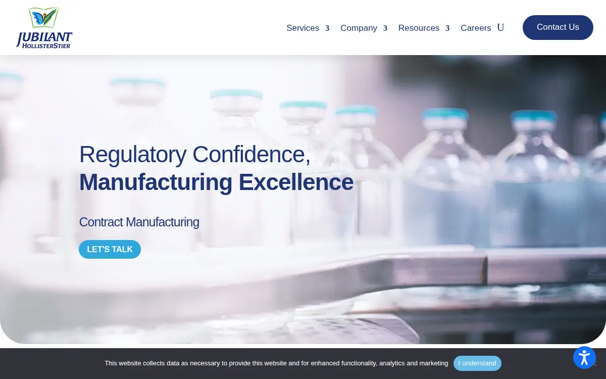 Homepage of Jubilant Hollisterstier LLC