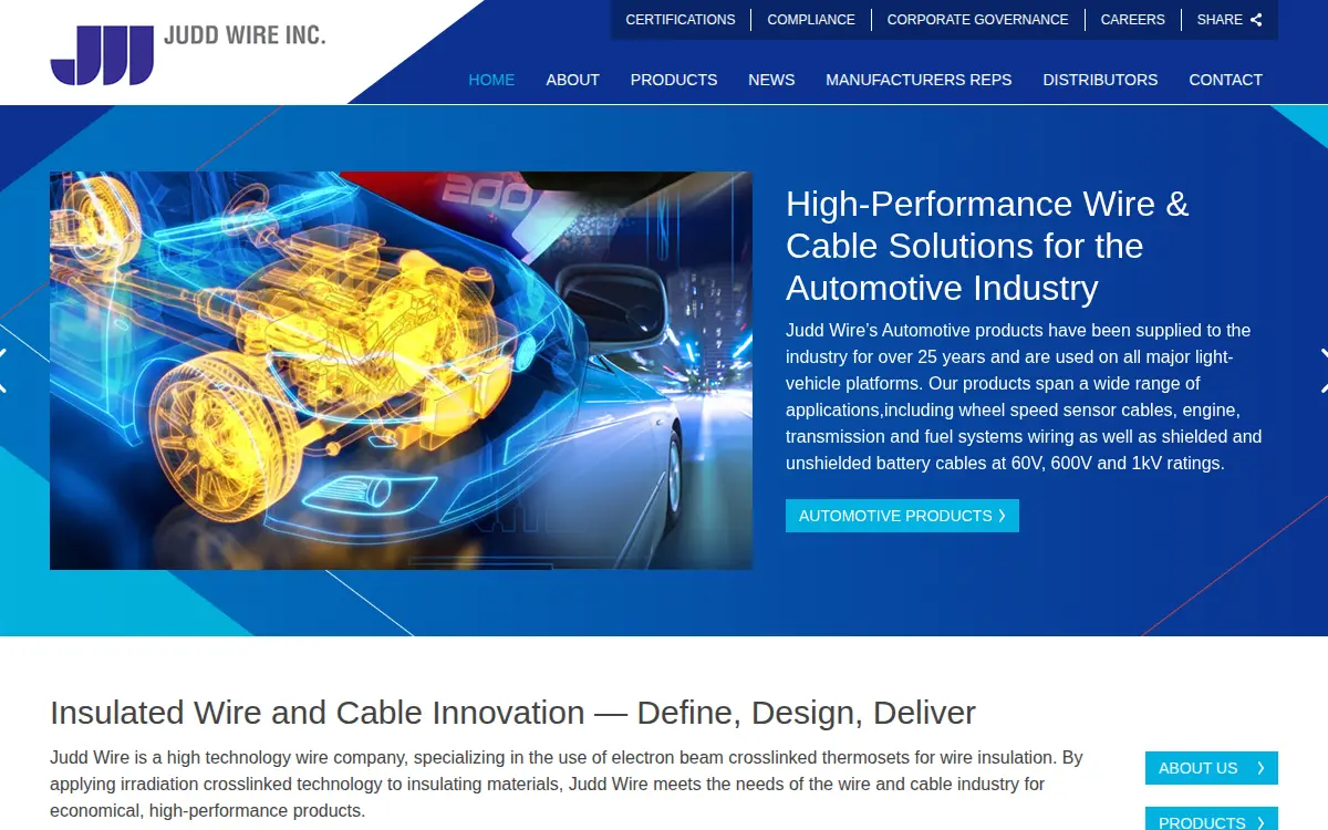 Homepage of Judd Wire INC.