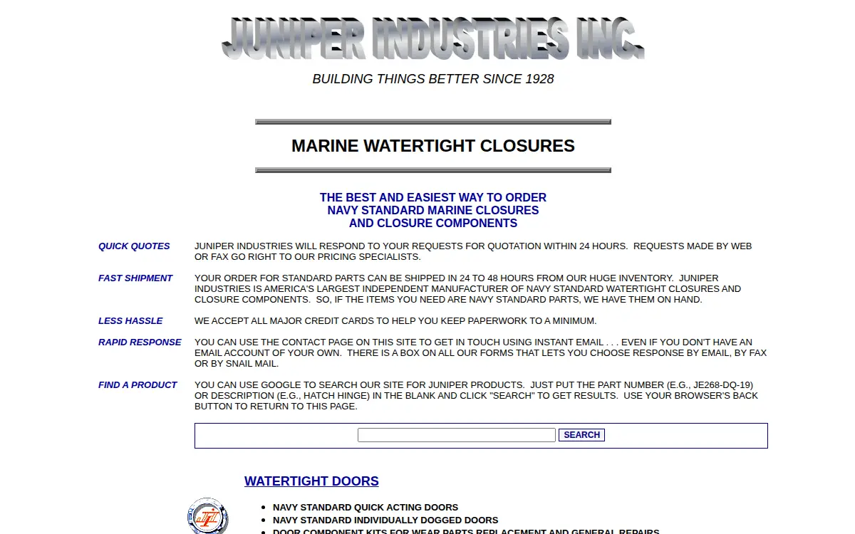 Homepage of Juniper Elbow CO. INC.