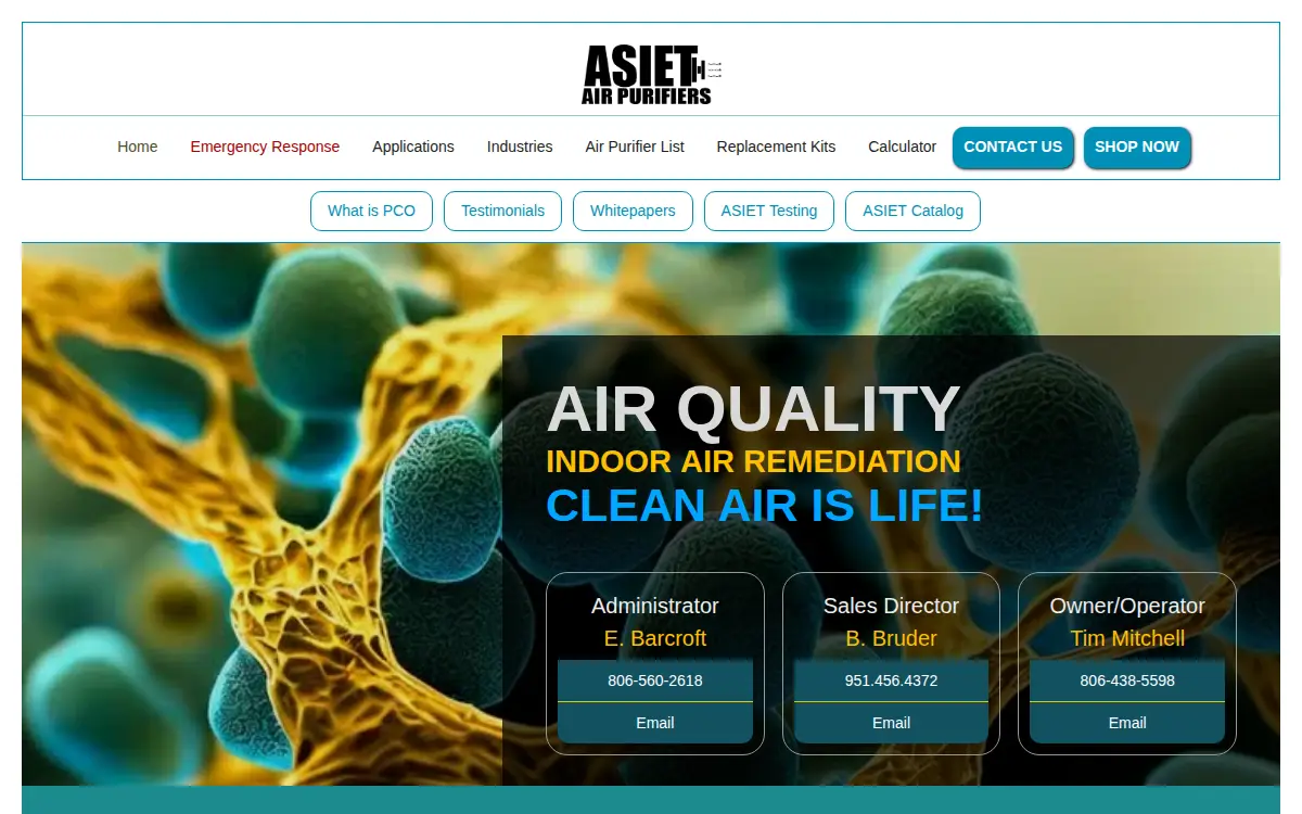 Homepage of Air Scrubbers International Environmental Technologies INC