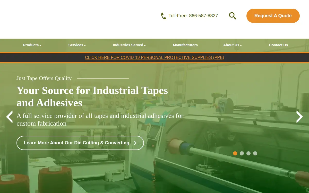 Homepage of Just Tape and Adhesives