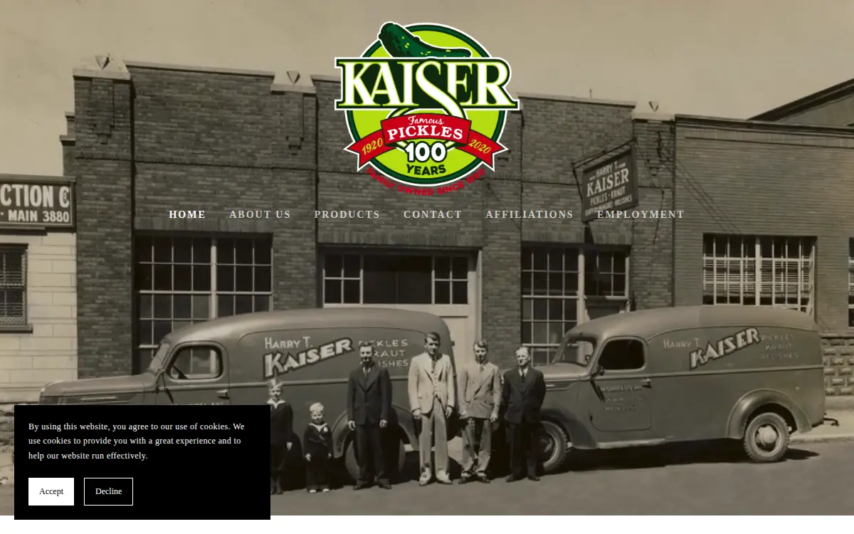 Homepage of Kaiser Pickles LLC