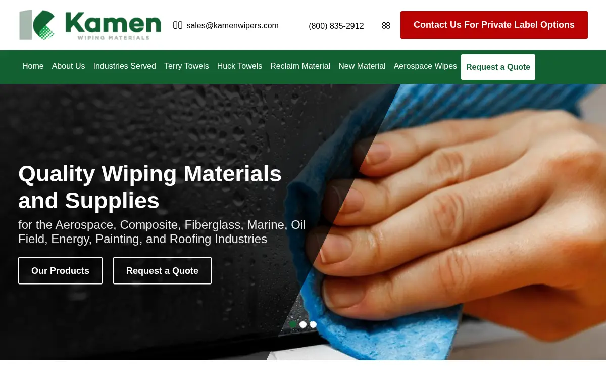 Homepage of Kamen Wiping Materials Company