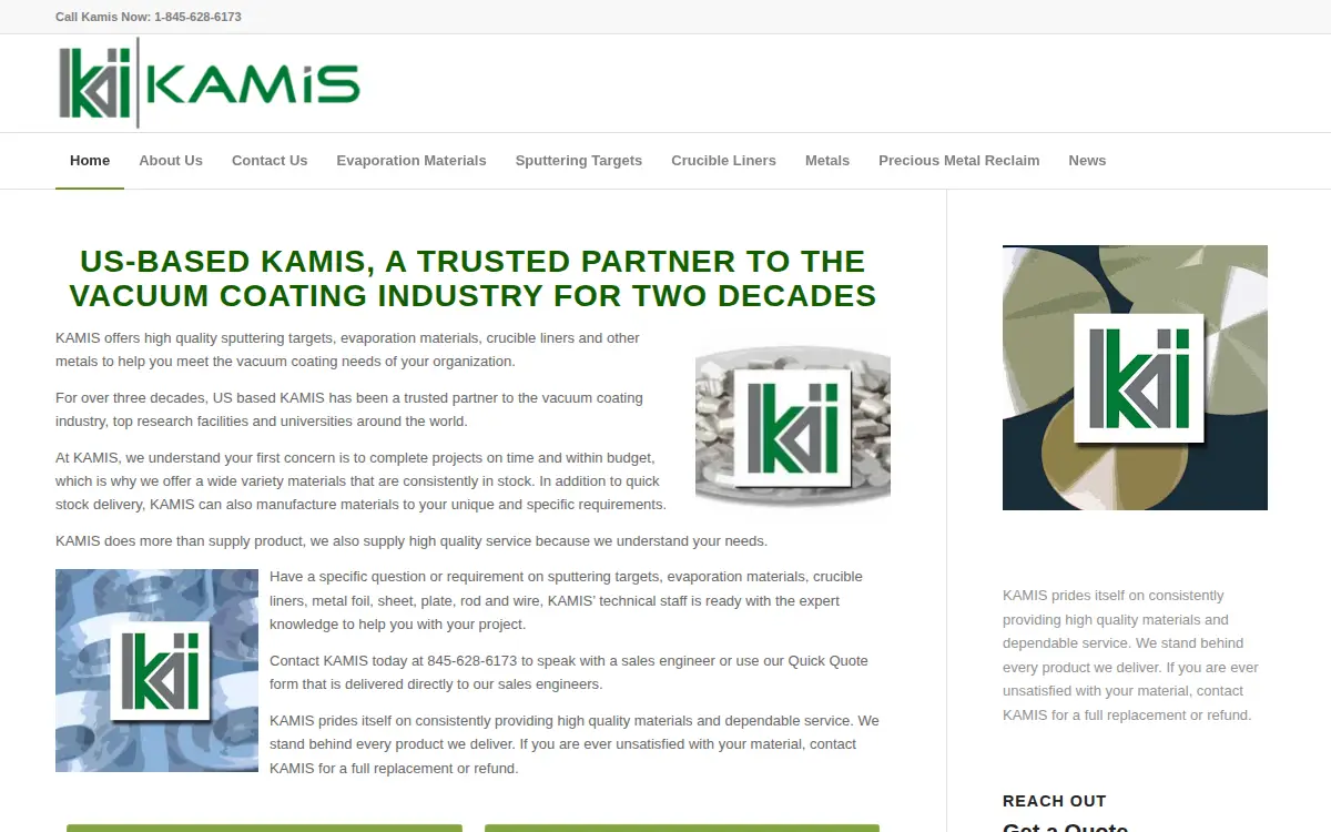 Homepage of Kamis, INC.
