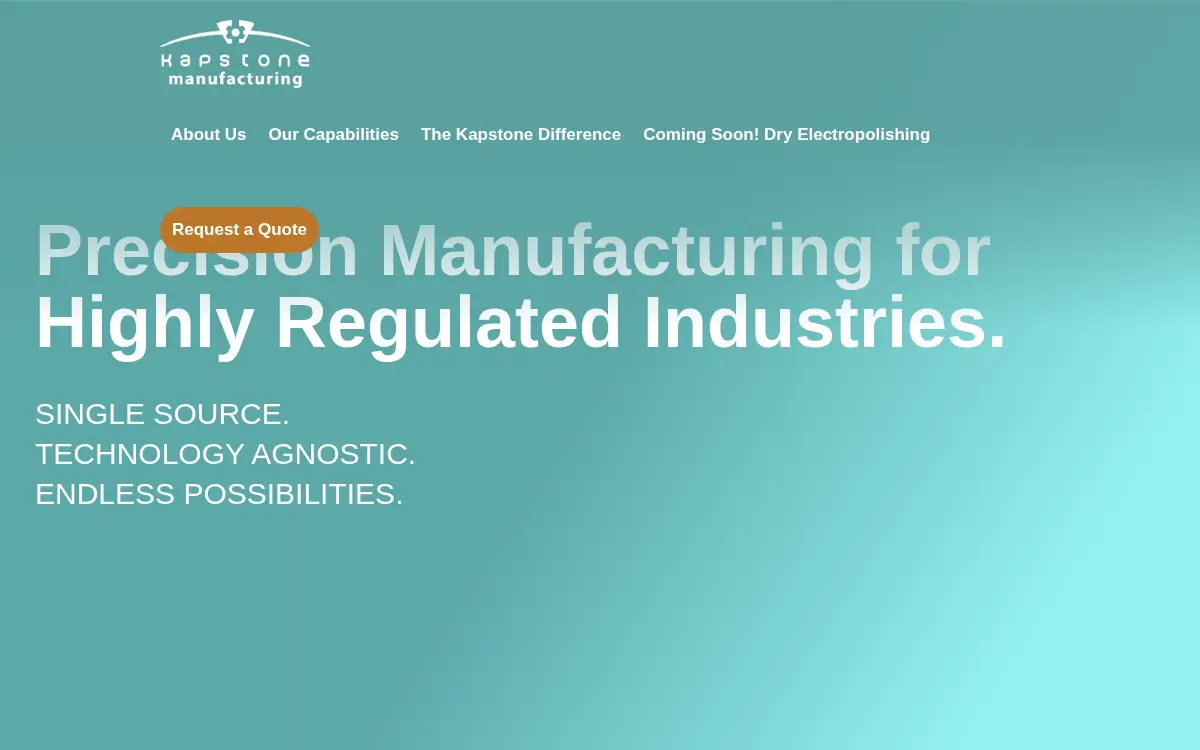 Homepage of Kapstone Manufacturing, LLC