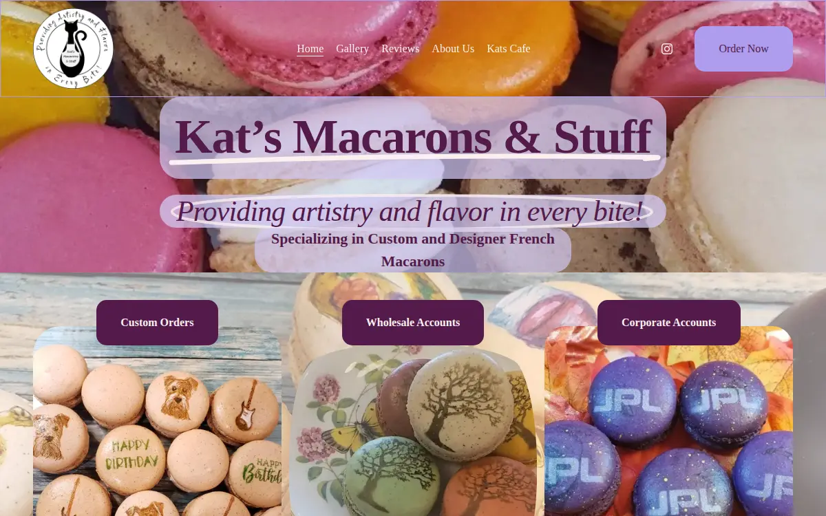 Homepage of Kat's Macarons & Stuff LLC