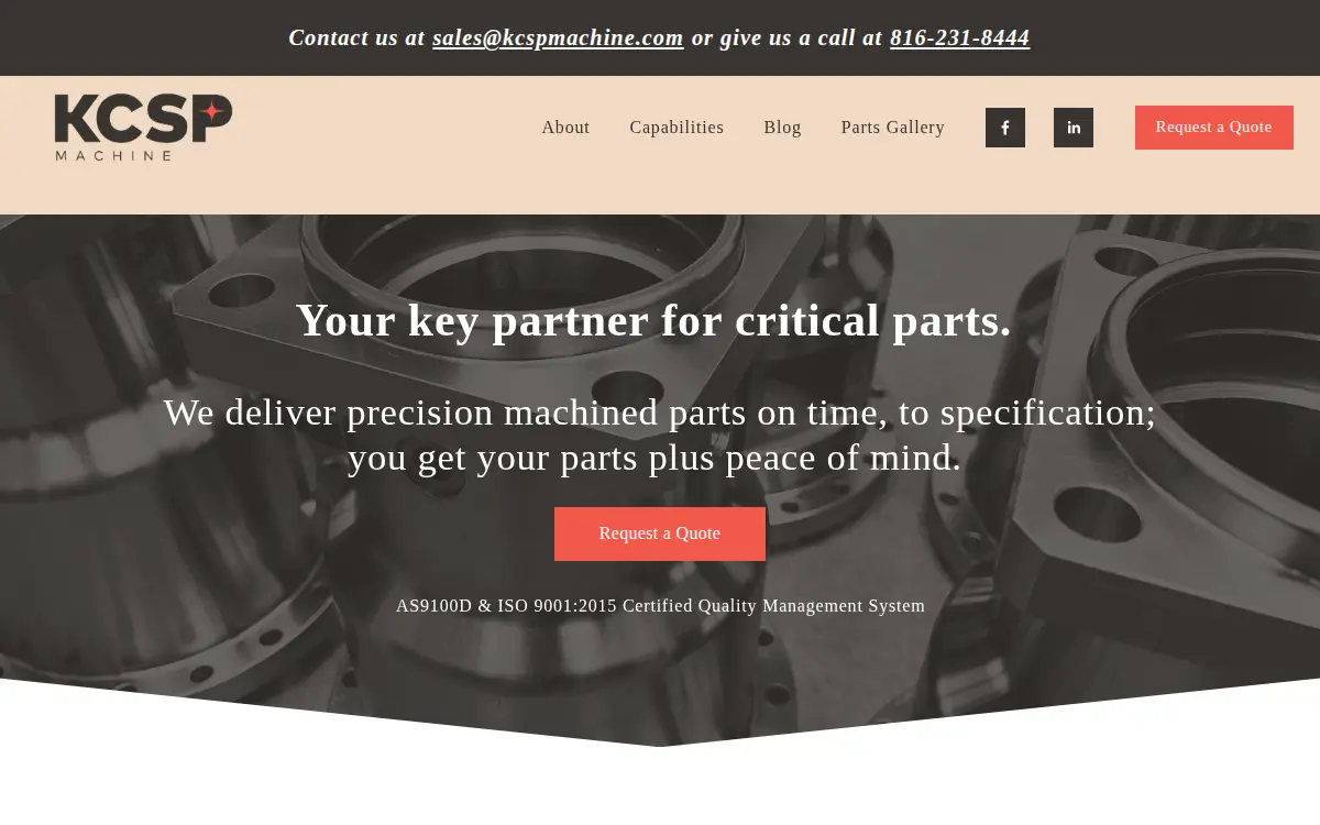 Homepage of Kcsp Machine, LLC