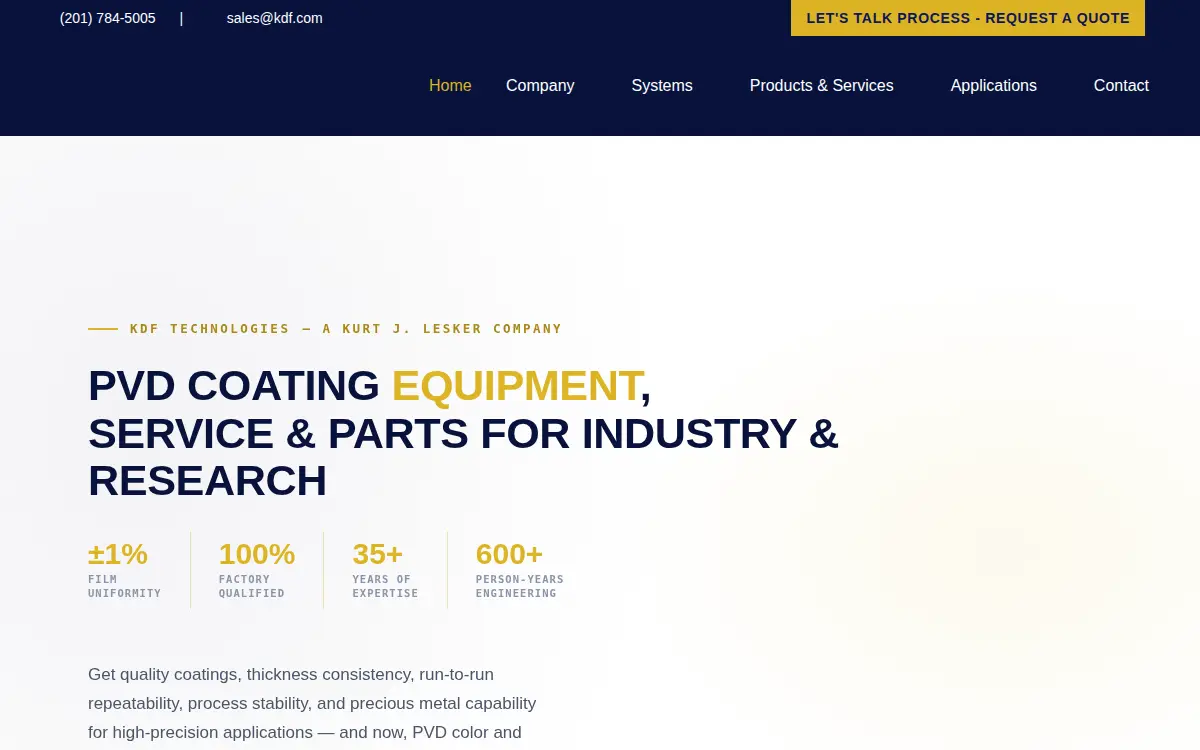 Homepage of Kdf Technologies LLC