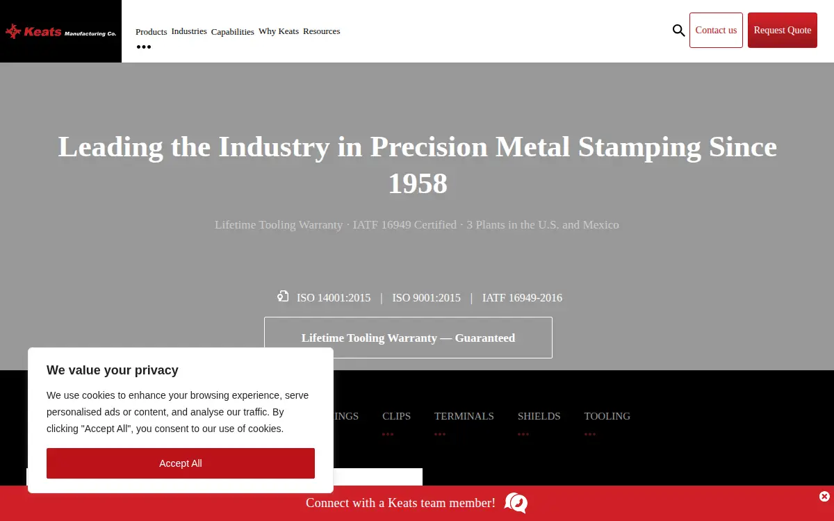 Homepage of Keats Manufacturing CO