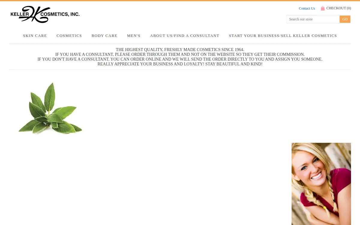Homepage of Keller Cosmetics INC
