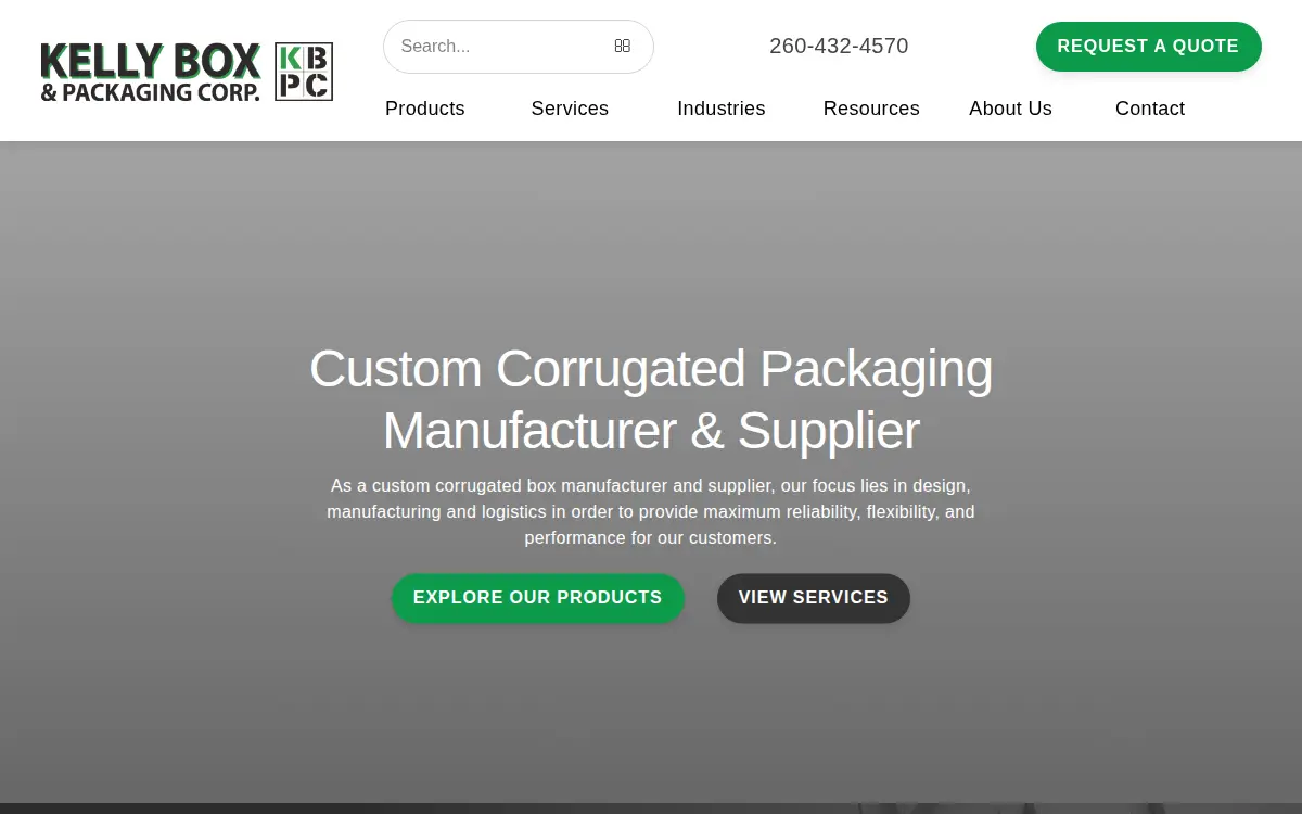 Homepage of Kelly Box and Packaging CORP