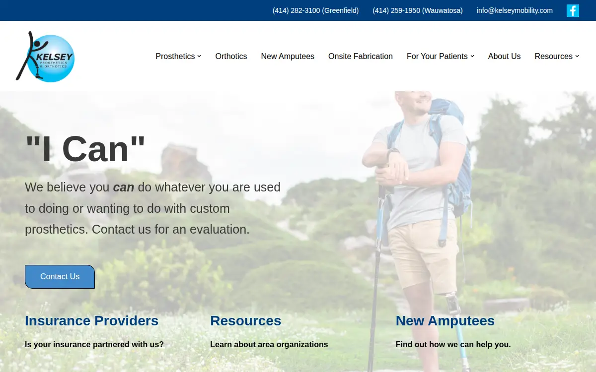 Homepage of Kelsey Prosthetics Orthotics LLC
