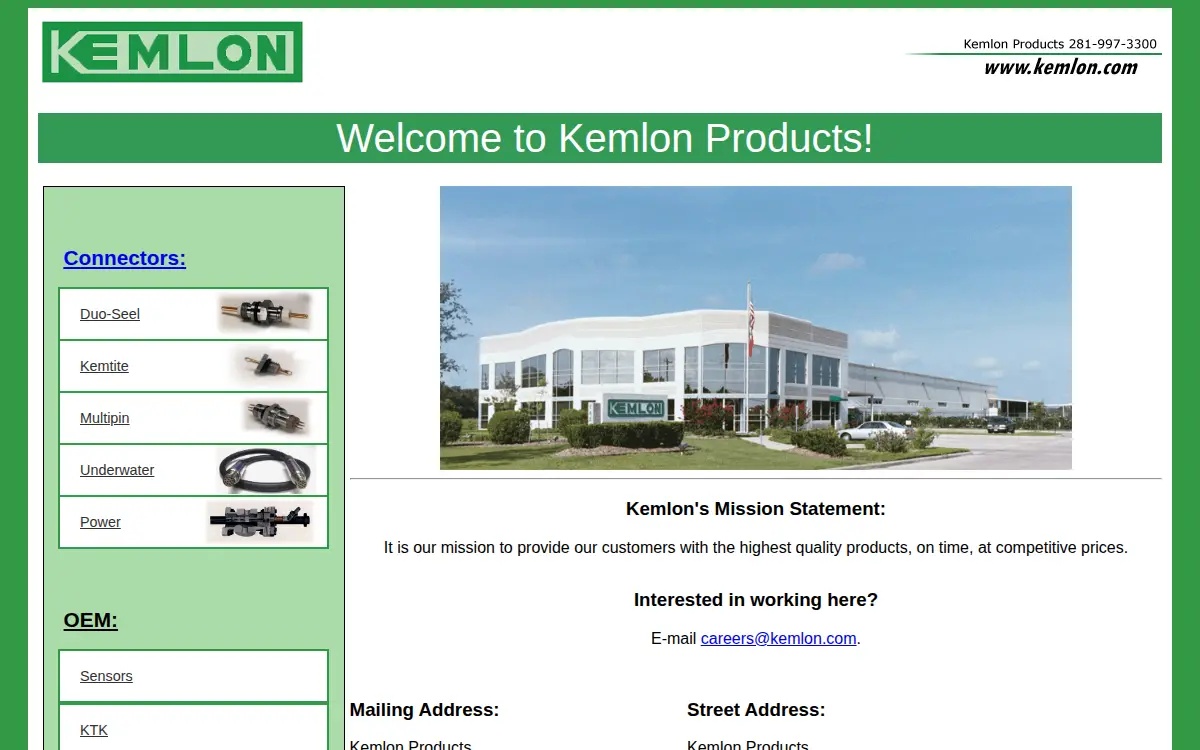 Homepage of Kemlon Products & Development Group, INC.