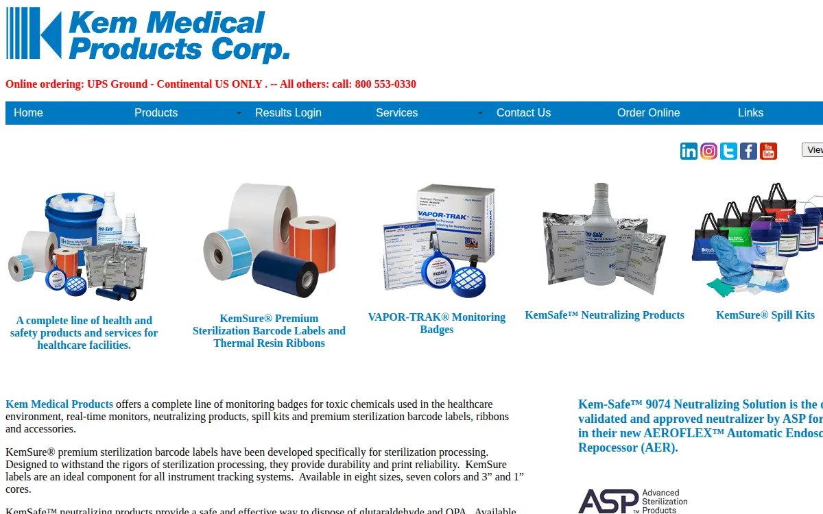 Homepage of Kem Medical Products Corporation