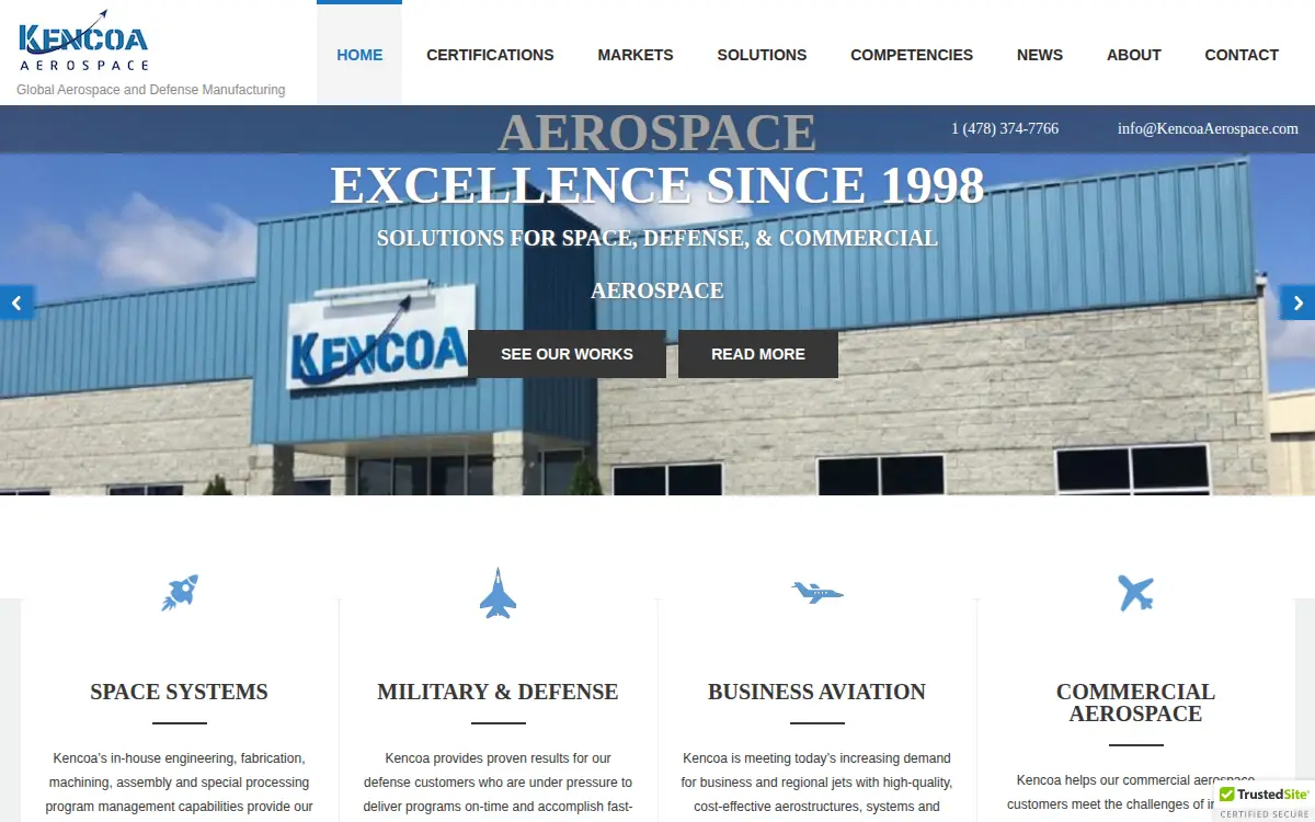 Homepage of Kencoa Aerospace LLC