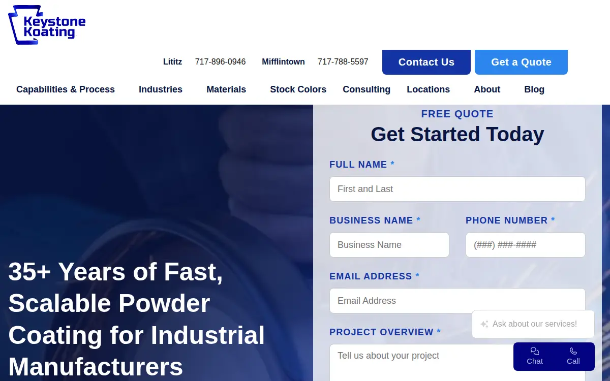 Homepage of Keystone Koating LLC