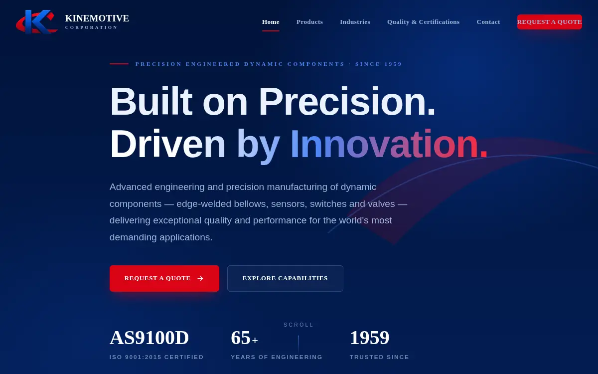 Homepage of Kinemotive Corporation