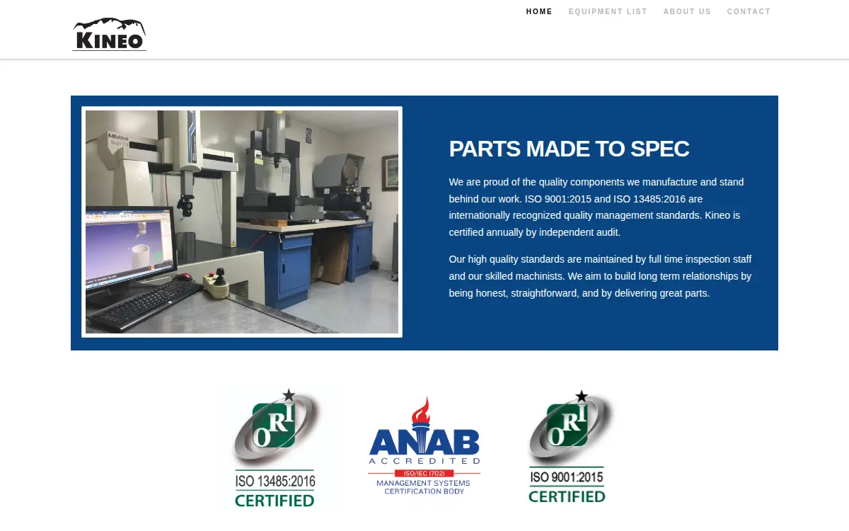 Homepage of Kineo, INC