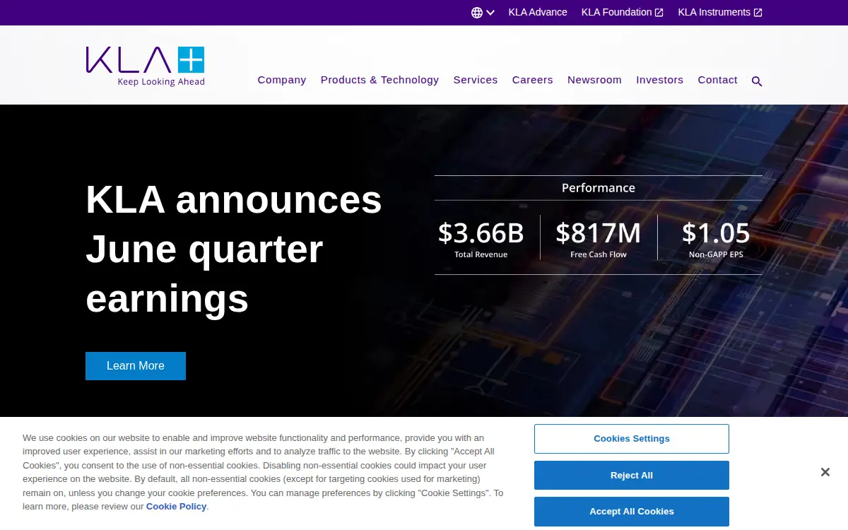 Homepage of Kla Corporation