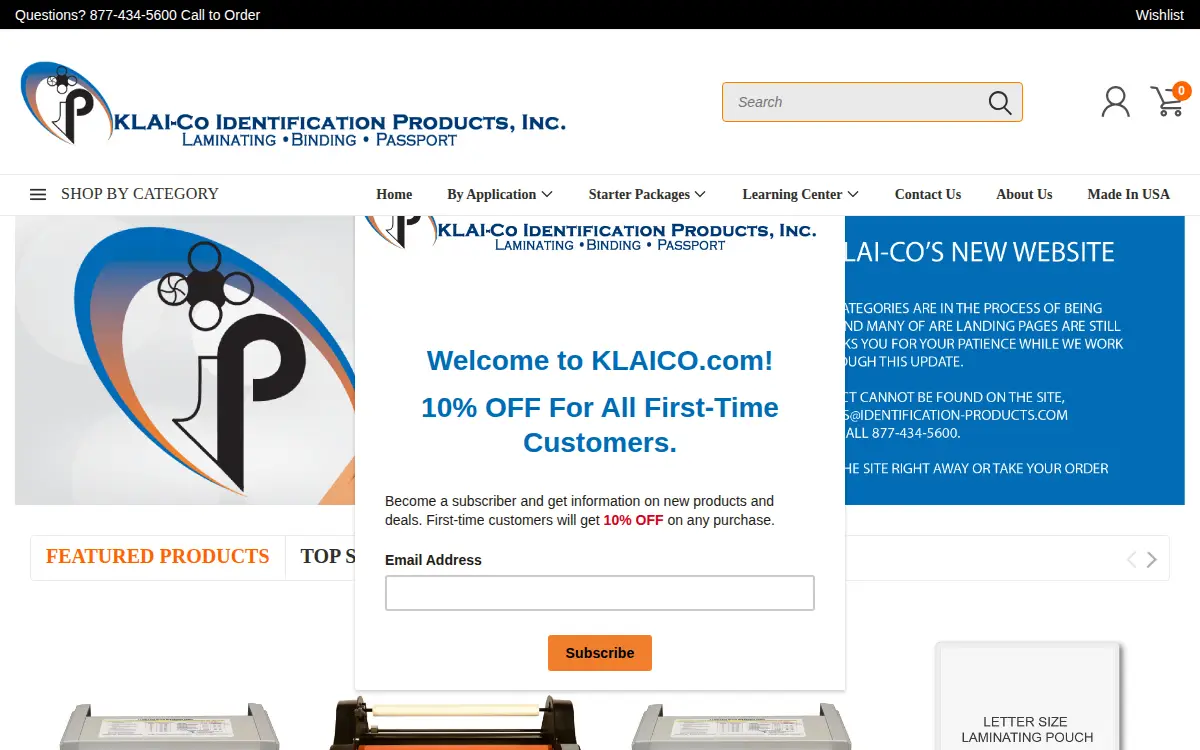 Homepage of Klai-co Identification Products, INC.