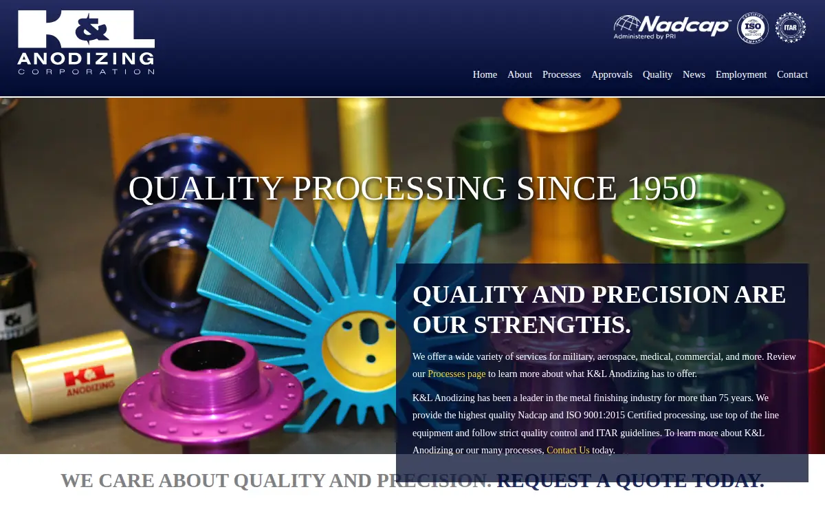 Homepage of K & L Anodizing Corporation