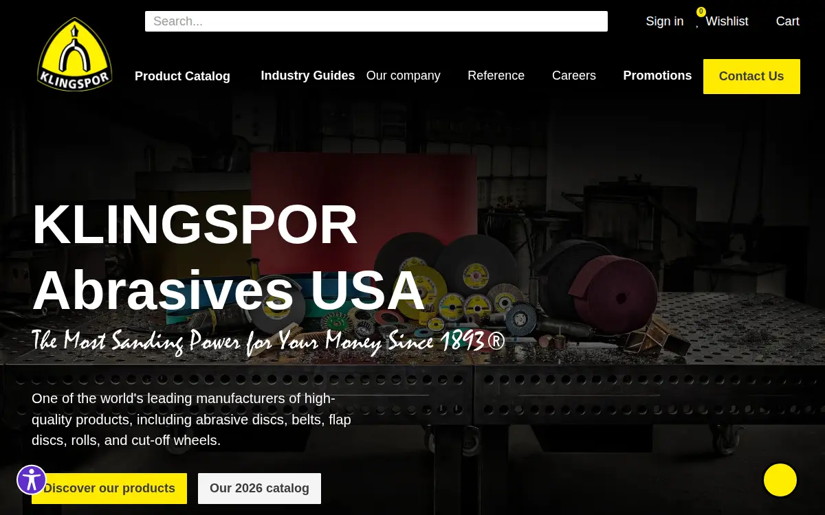 Homepage of Klingspor Abrasives, INC