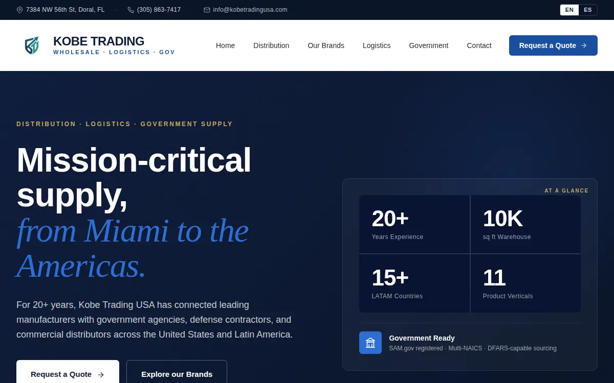 Homepage of Kobe Trading Company, INC.