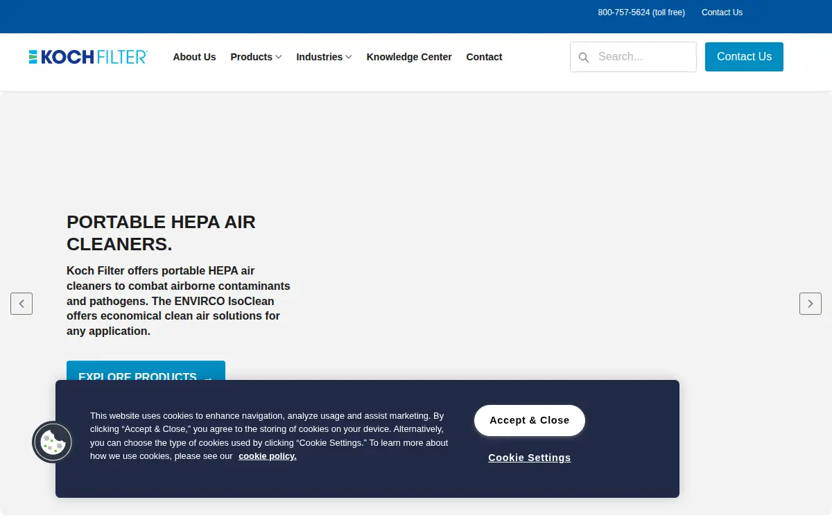 Homepage of Koch Filter Corporation