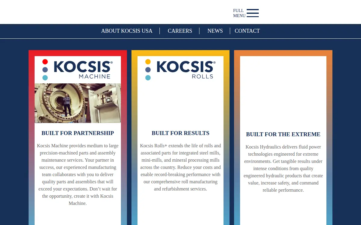 Homepage of Kocsis Brothers Machine Company