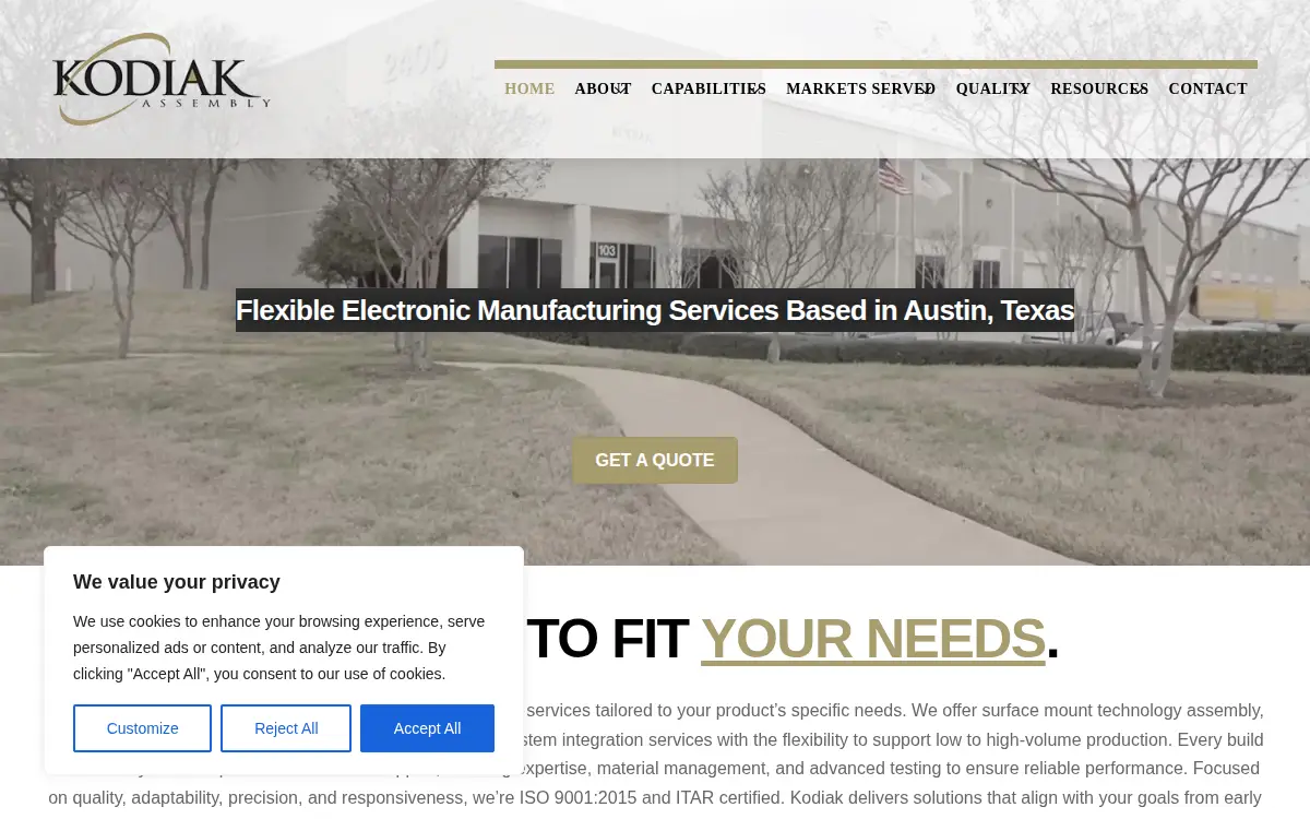 Homepage of Kodiak Assembly Solutions Lllp