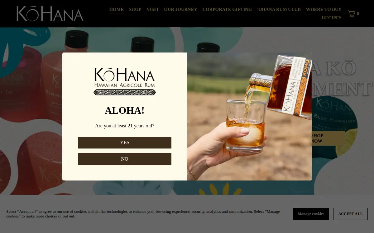 Homepage of Manulele Distillers, LLC