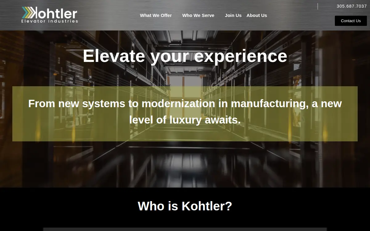 Homepage of Kohtler Elevator Industries, INC.