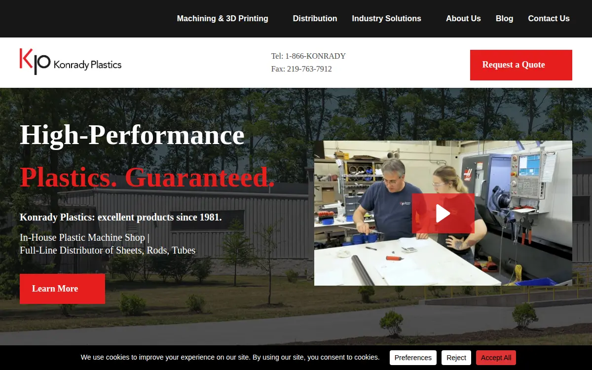 Homepage of Konrady Plastics, INC.