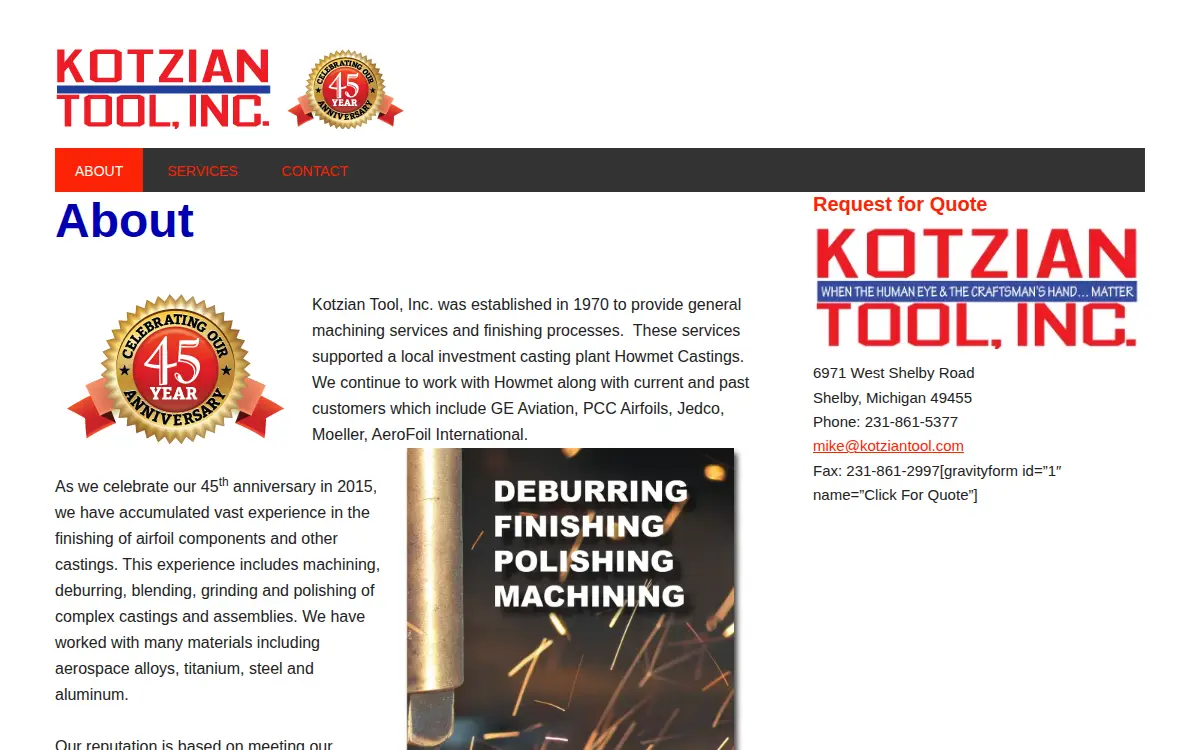 Homepage of Kotzian Tool INC