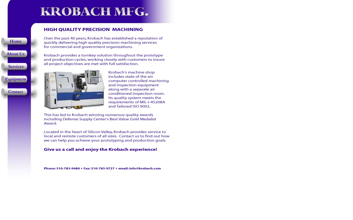 Homepage of Krobach Mfg. CORP.