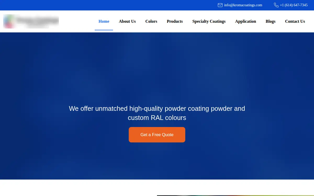 Homepage of Kroma Coatings Technology LLC