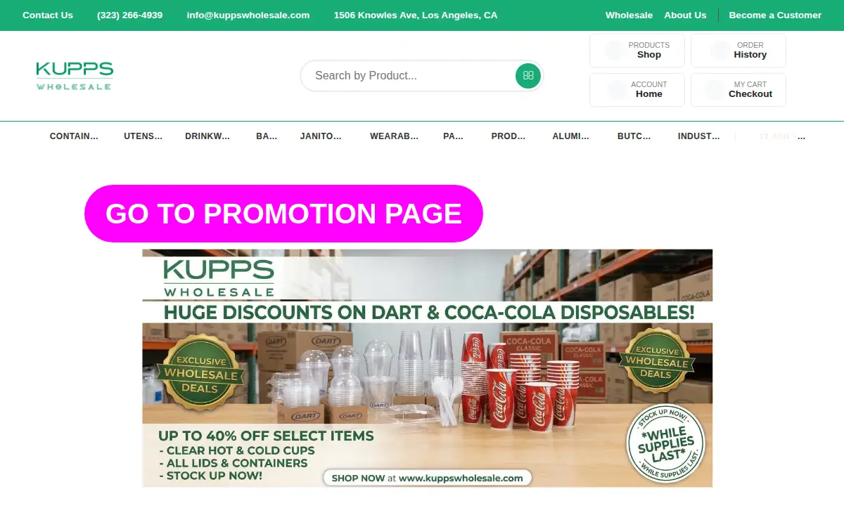 Homepage of Kupps Wholesale Supply LLC