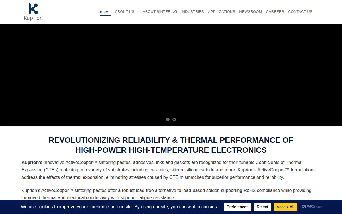 Homepage of Kuprion, INC.