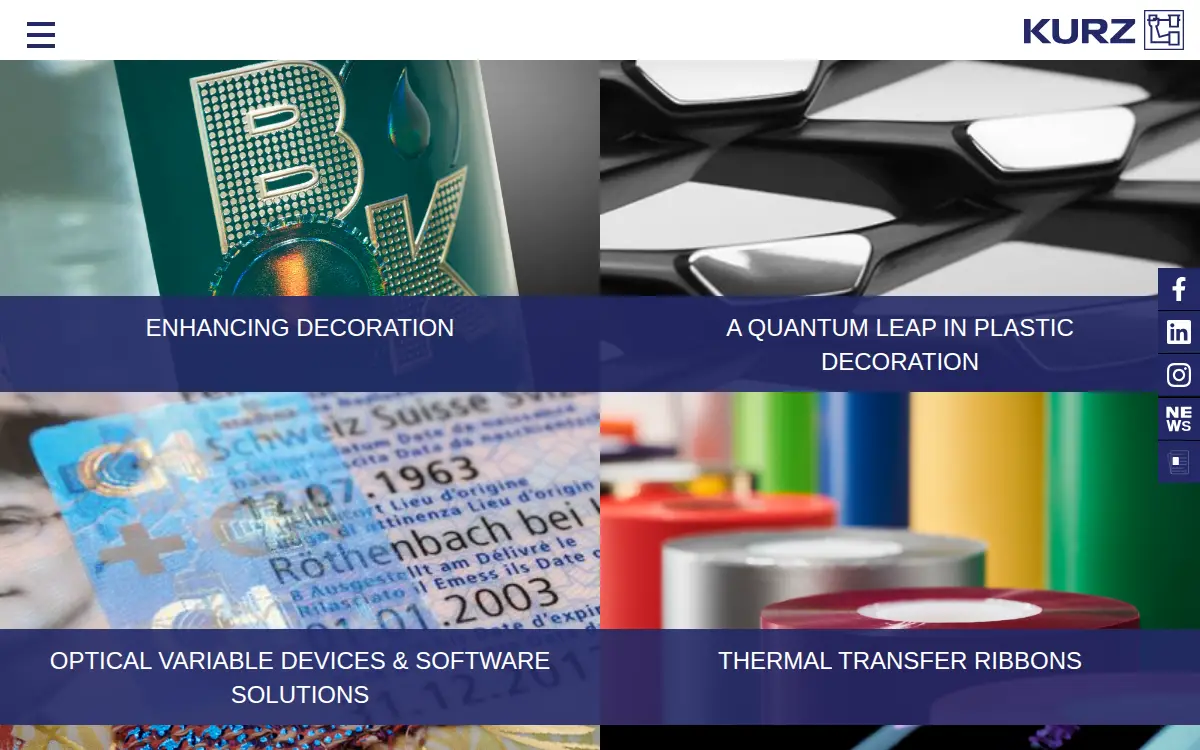 Homepage of Kurz Transfer Products LP